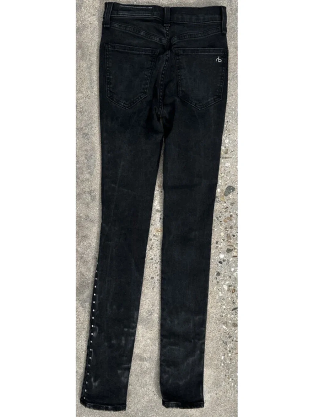 Rag & Bone Black High-Rise Skinny Leg Jeans Black Studded US 24Wx28L
